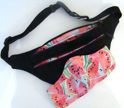 Watermelon Lined Black Quilted Slim Fanny Pack